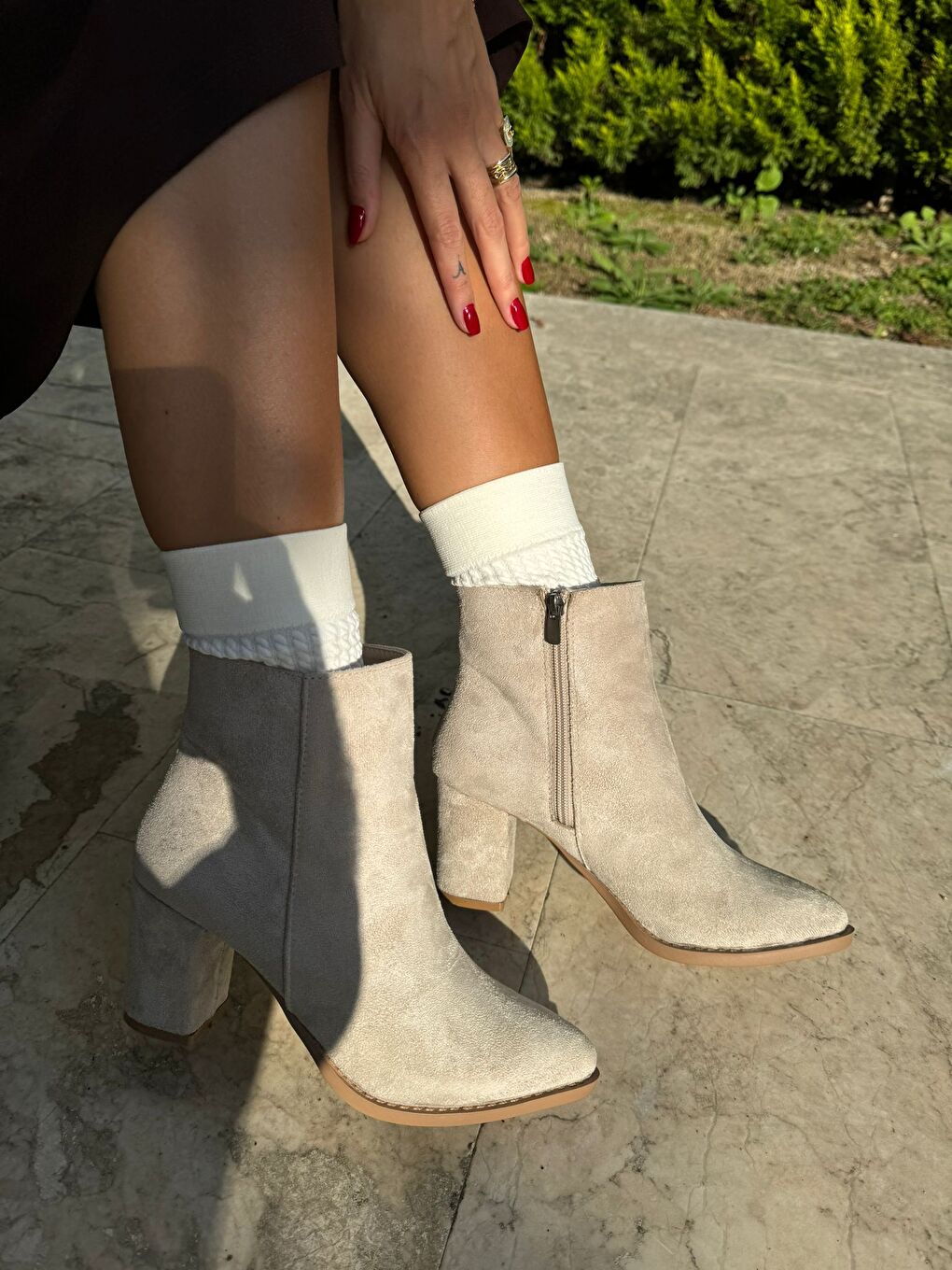 Bej Kadın Topuklu Bot (7,5 Cm ) Topuk Boyu-2