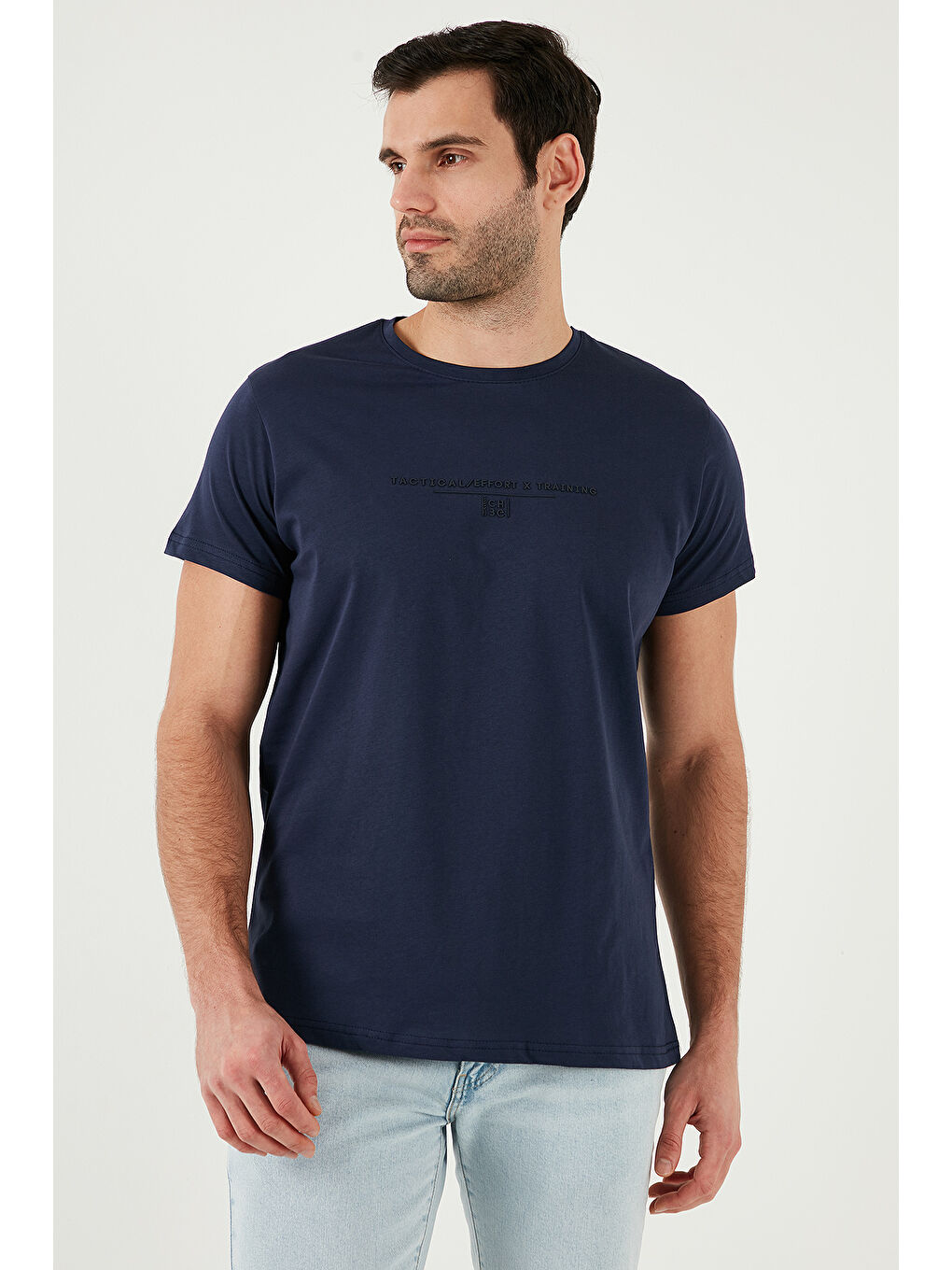 Beyaz Pamuklu Slim Fit Bisiklet Yaka Baskılı 3'lü Paket %100 Pamuk Tişört 541S31-1