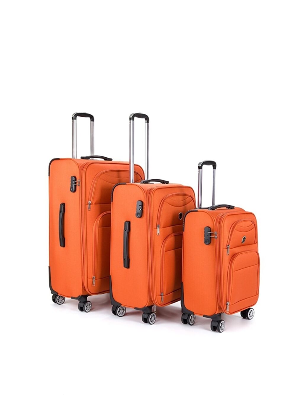 Turuncu Unisex Dayanıklı Kumaş 3'lü Valiz Seti Büyük Orta Küçük Fsl010set