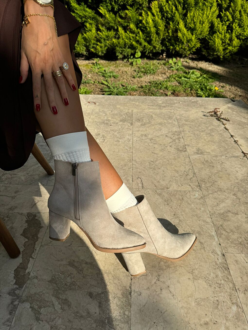 Bej Kadın Topuklu Bot (7,5 Cm ) Topuk Boyu-3