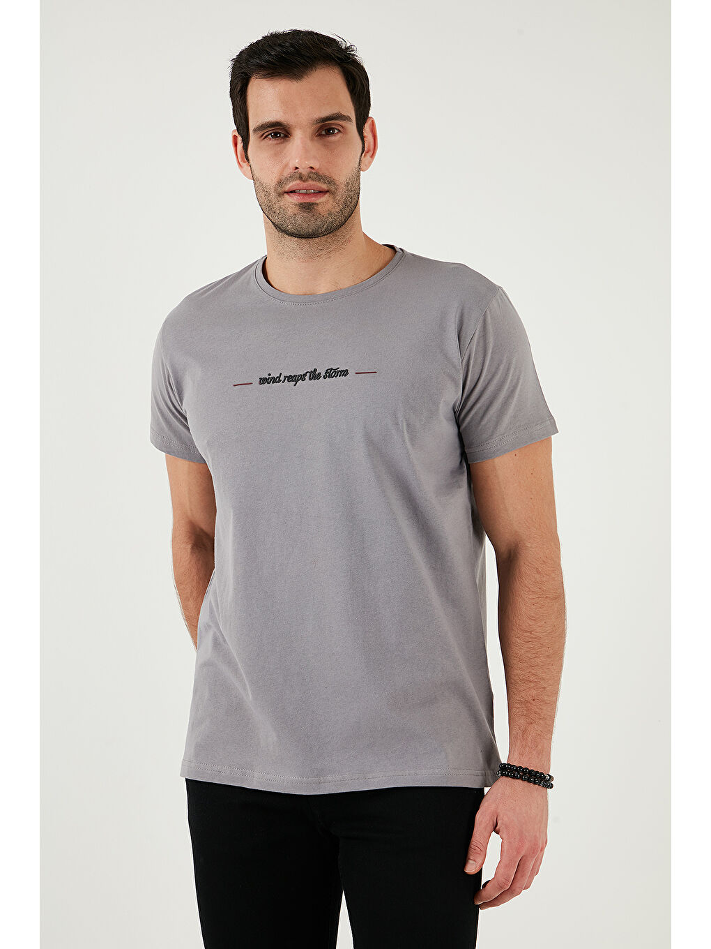 Beyaz Pamuklu Slim Fit Bisiklet Yaka Baskılı 3'lü Paket %100 Pamuk Tişört 541S31-3