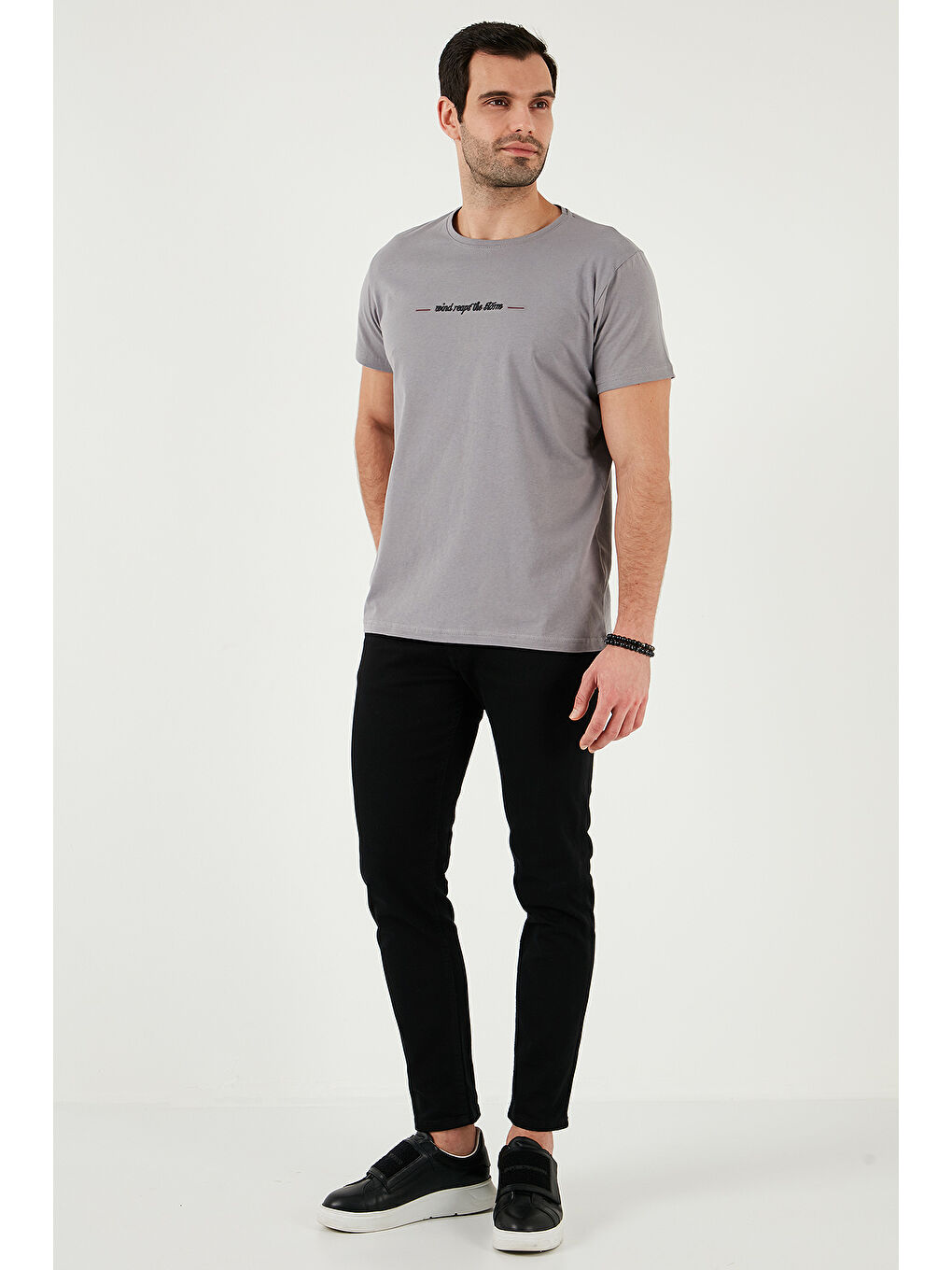 Beyaz Pamuklu Slim Fit Bisiklet Yaka Baskılı 3'lü Paket %100 Pamuk Tişört 541S31-4