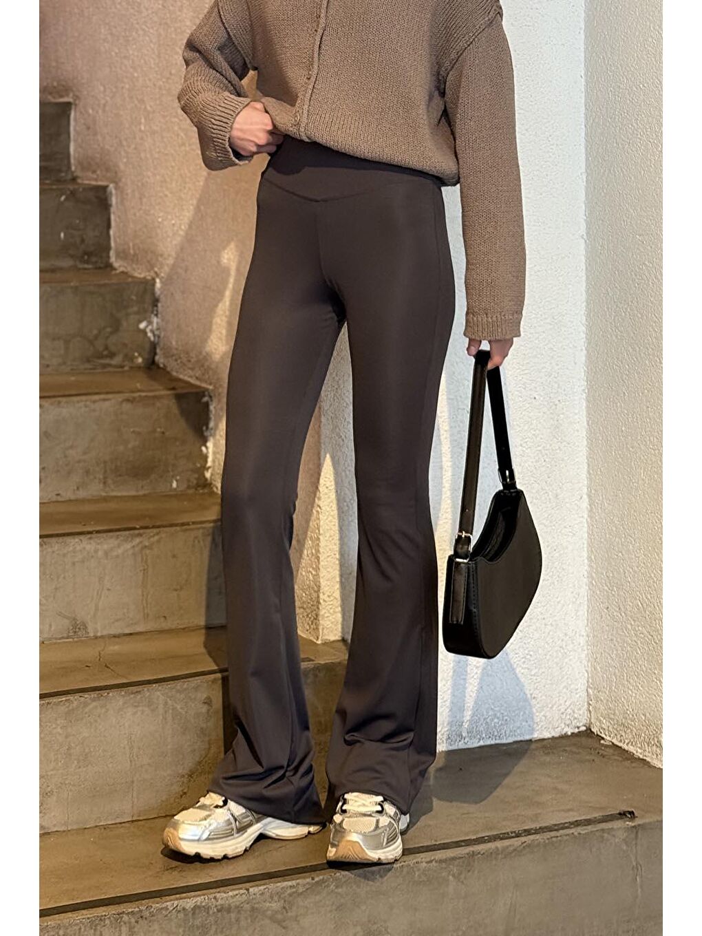 Gri İspanyol Paça Tayt Pantolon Füme-1