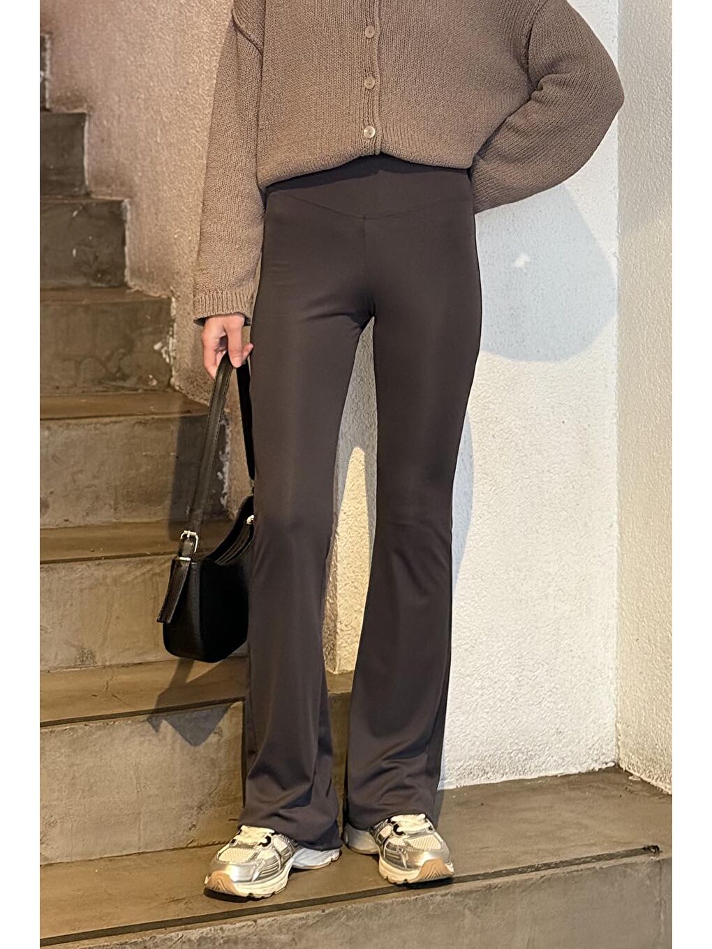 Gri İspanyol Paça Tayt Pantolon Füme-2