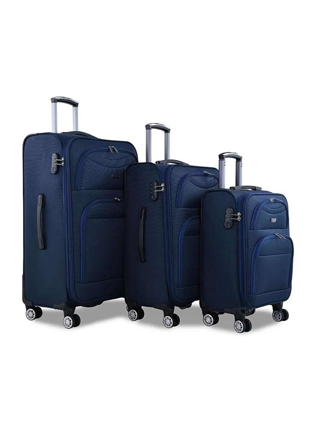 Lacivert Unisex Dayanıklı Kumaş 3'lü Valiz Seti Büyük Orta Küçük Fsl010set