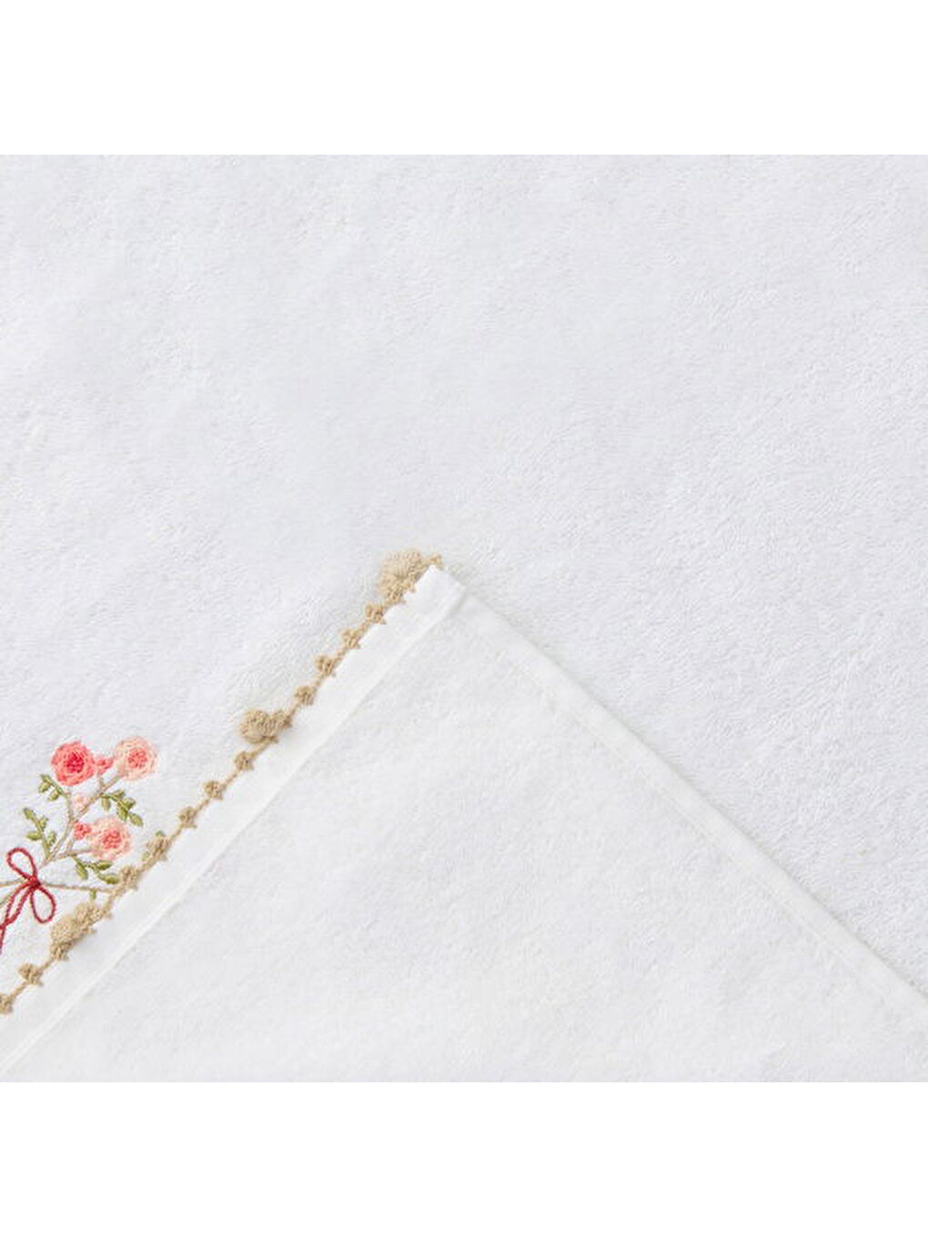 Soft Granny Summer Çiçek Nakışlı Yüz Havlusu - Ekru - 50x90 cm-1