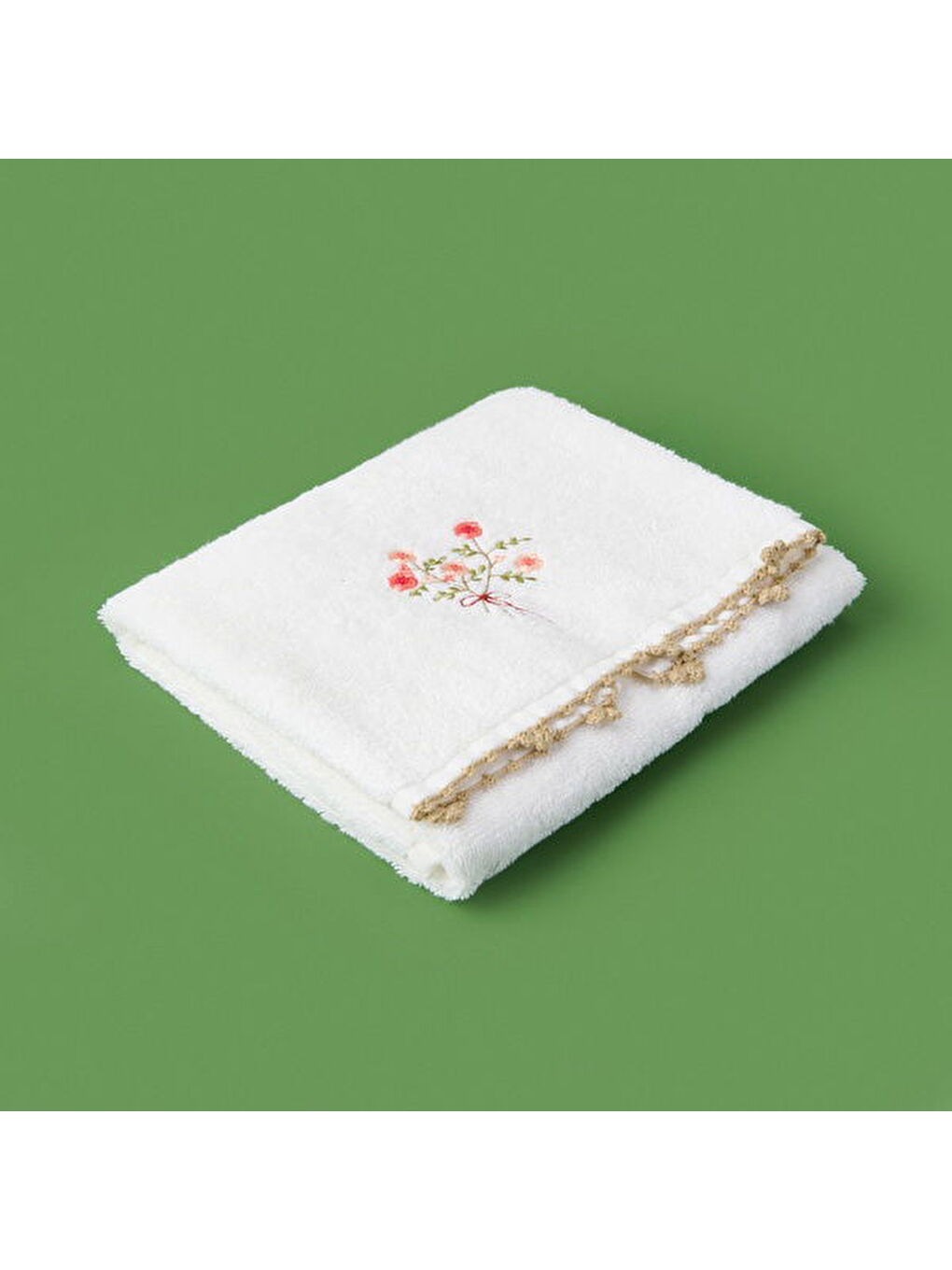 Soft Granny Summer Çiçek Nakışlı Yüz Havlusu - Ekru - 50x90 cm-3