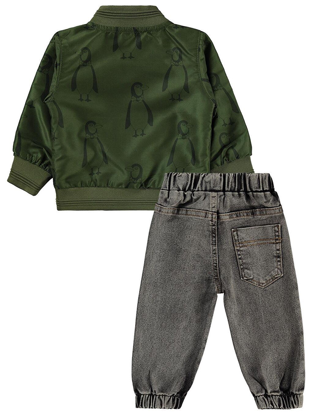 Yeşil Penguen Baskılı Pilot Ceketli 3'lü 6-18 Ay Takım-2