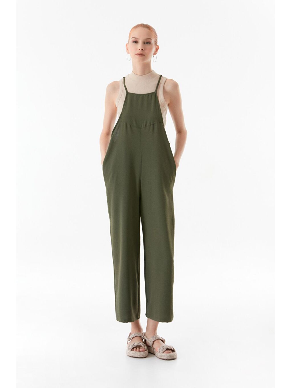 Haki İp Askılı Ayrobin Kumaş Salaş Tulum