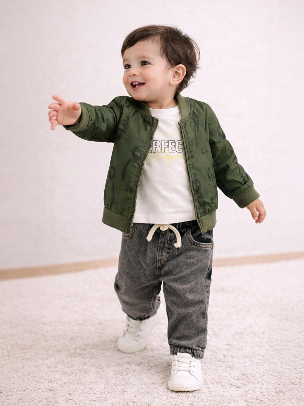 Yeşil Penguen Baskılı Pilot Ceketli 3'lü 6-18 Ay Takım-4