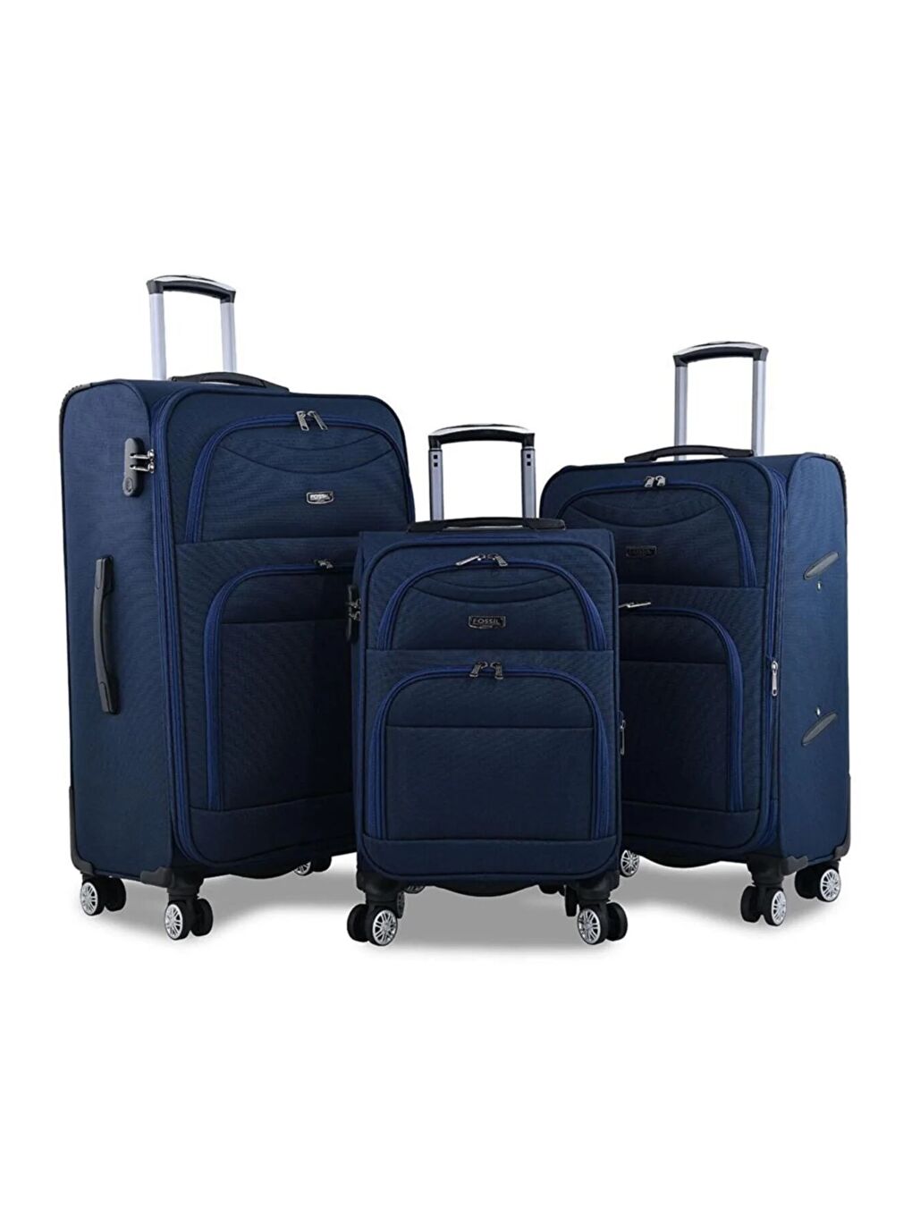Lacivert Unisex Dayanıklı Kumaş 3'lü Valiz Seti Büyük Orta Küçük Fsl010set-2