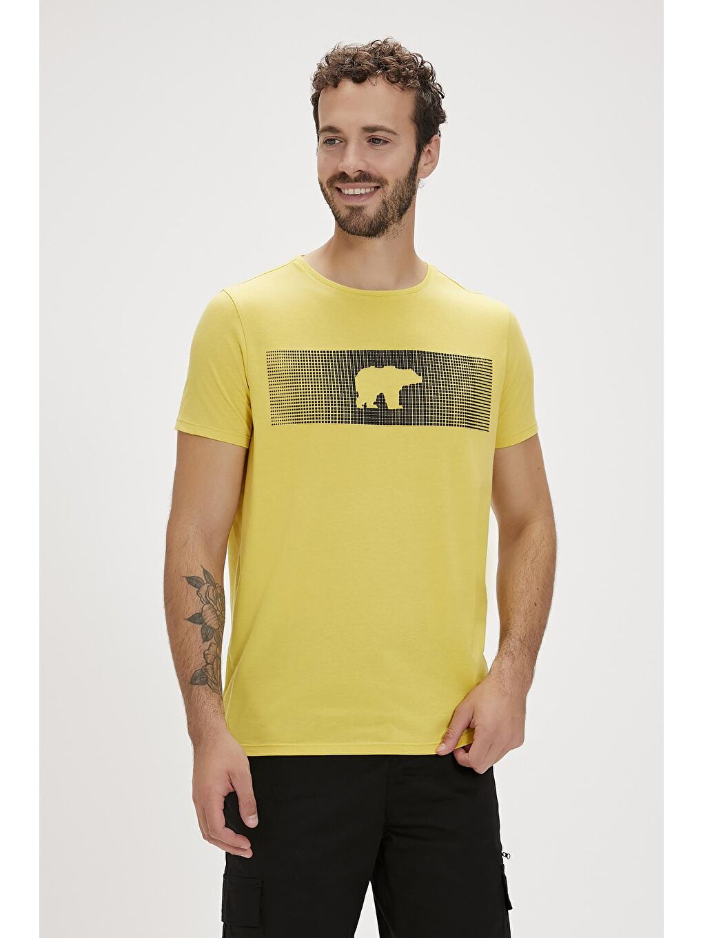 Fancy Sarı Baskılı Erkek Tişört-4