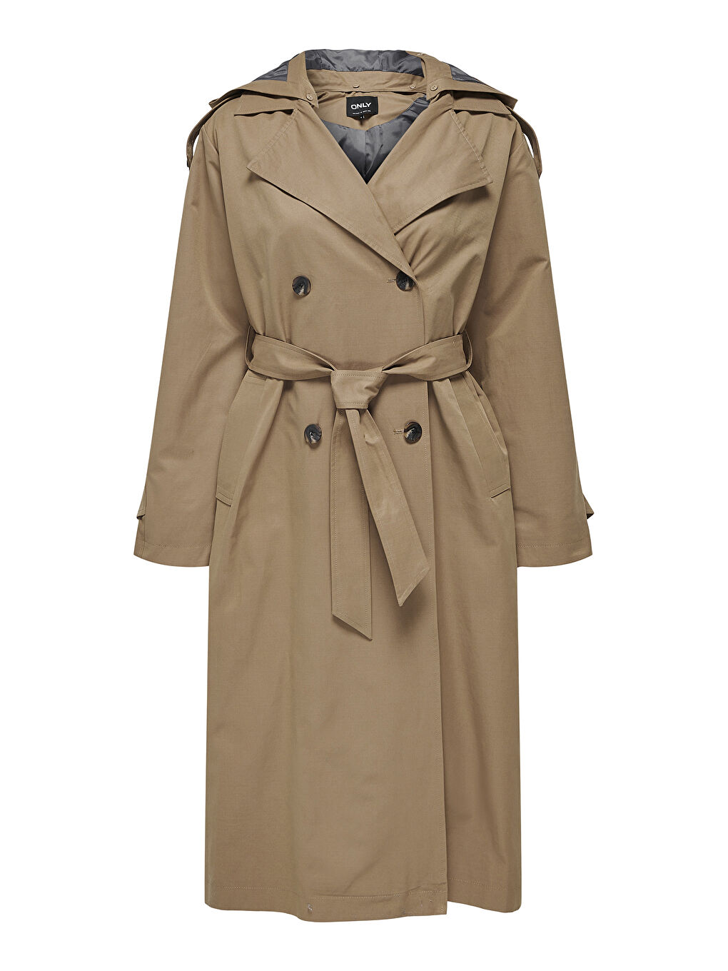 Bej Onlkavana Pamuk Karışımlı Regular Fit Kapüşonlu Kadın Trençkot 15335060-1