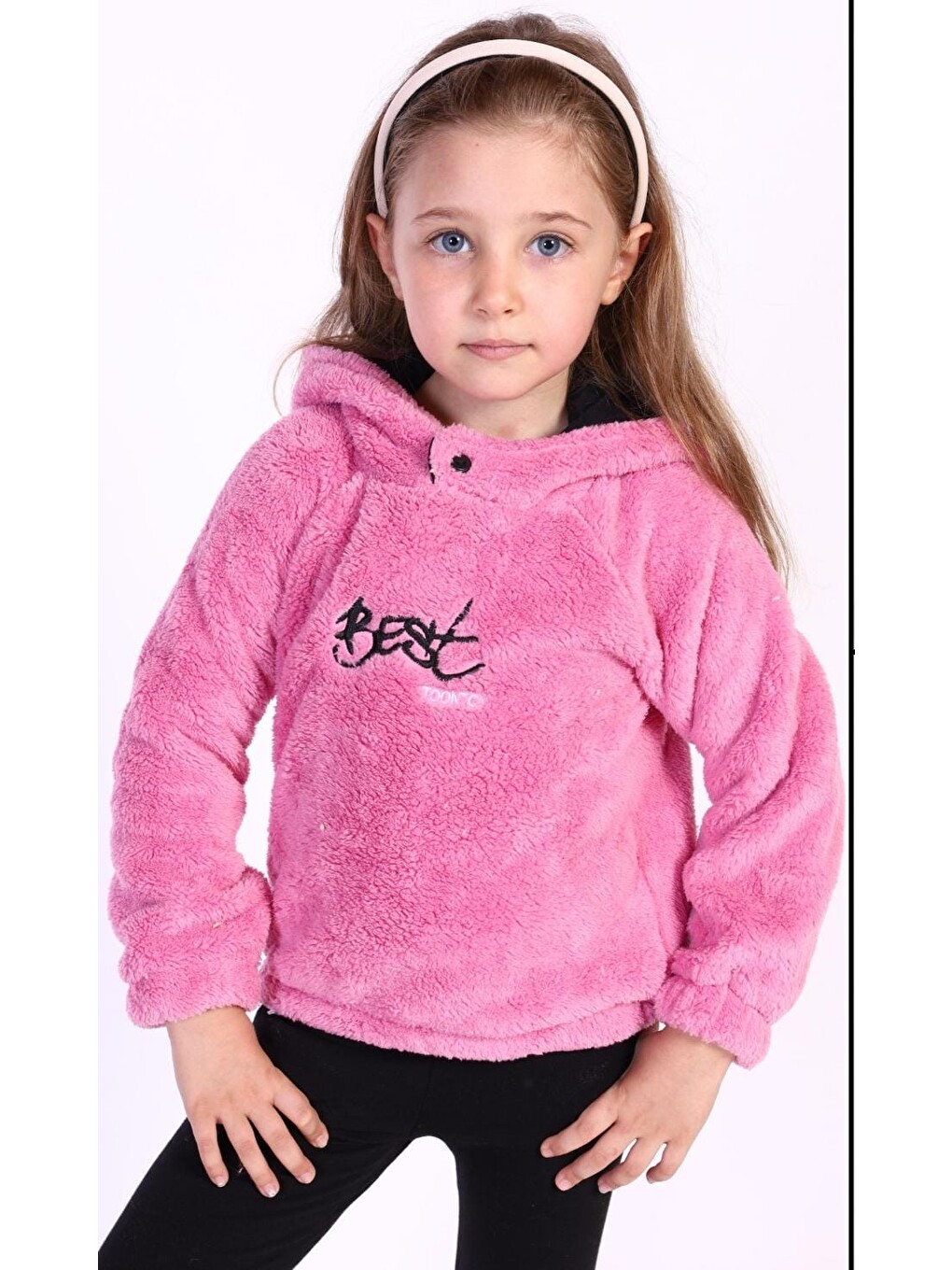 Fuşya Kız Çocuk Nakışlı Pelüş Sweatshirt