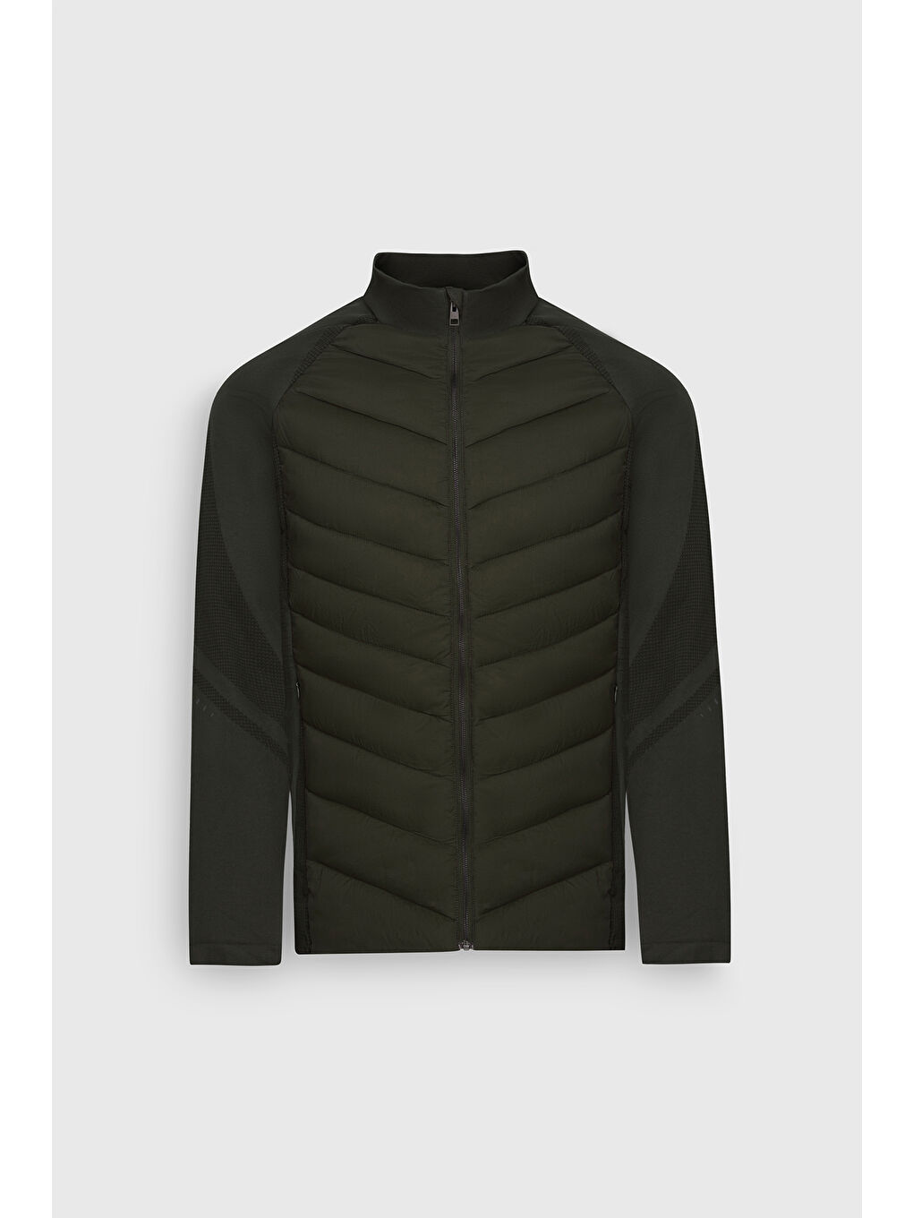 Erkek Yeşil Standart Fit Normal Kesim Dik Yaka Fermuarlı Yan Cepli Desenli Kapitone Mont-7