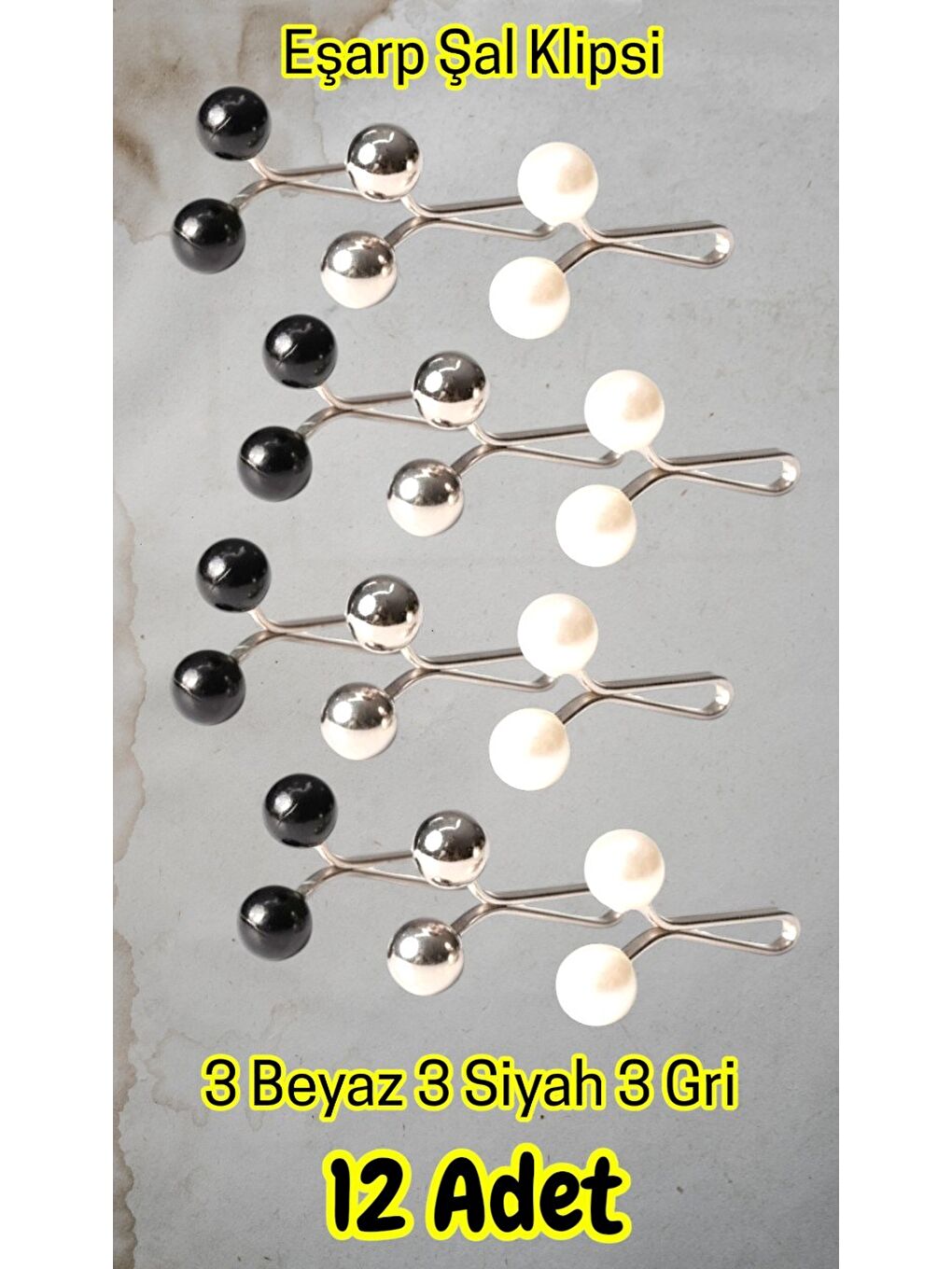 Beyaz TCH-MD3 Başörtüsü Kıskacı,Tesettür Eşarp Şal İğnesi Klipsi 12 Adet