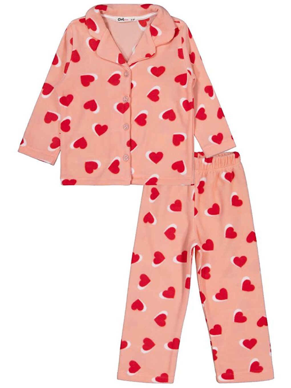Pembe Girls Kalp Desenli 2-5 Yaş Pijama Takımı - Pudra 3-4 Yaş
