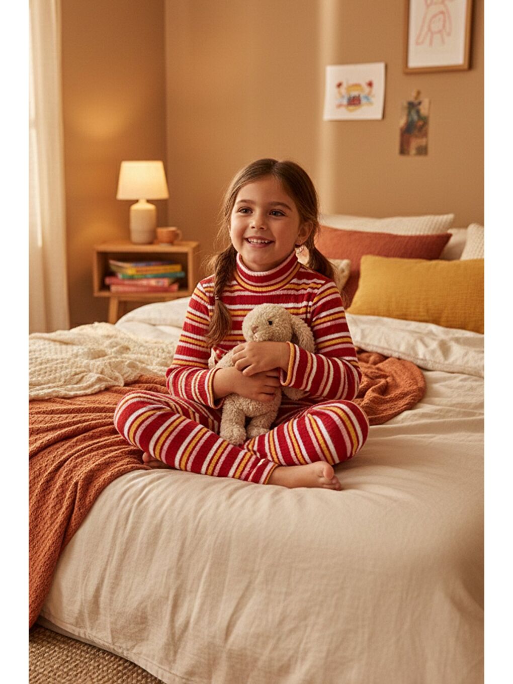 Bordo Çizgili Dik Yaka Kız Çocuk Takım