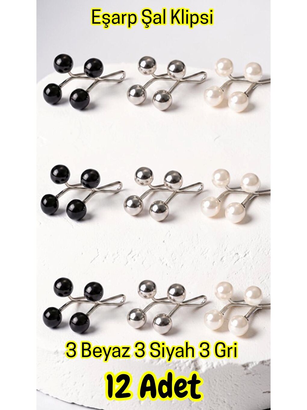 Beyaz TCH-MD3 Başörtüsü Kıskacı,Tesettür Eşarp Şal İğnesi Klipsi 12 Adet-1