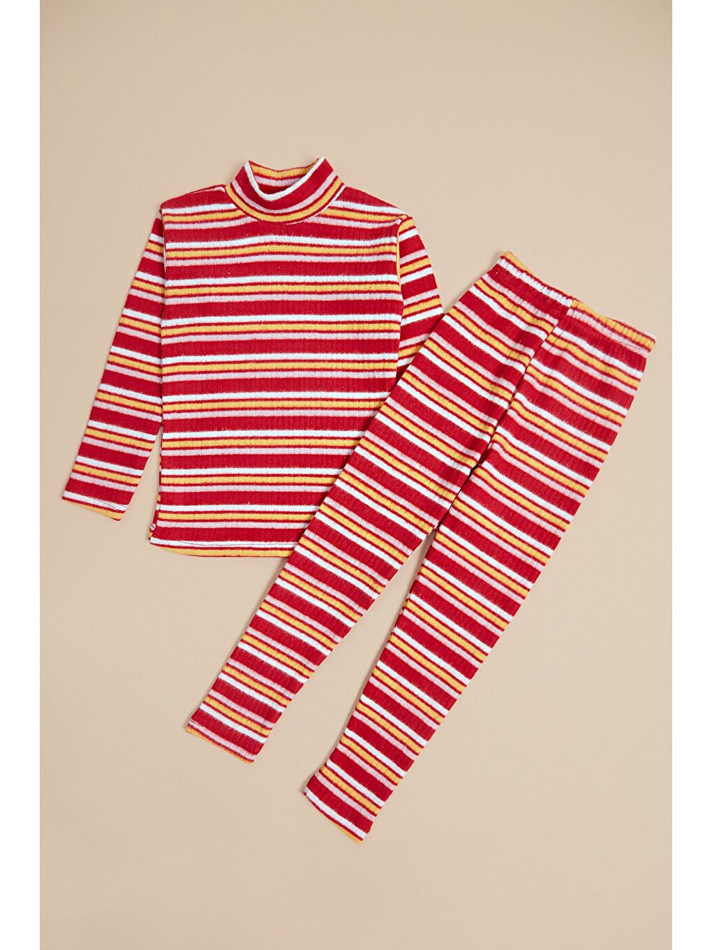 Bordo Çizgili Dik Yaka Kız Çocuk Takım-2