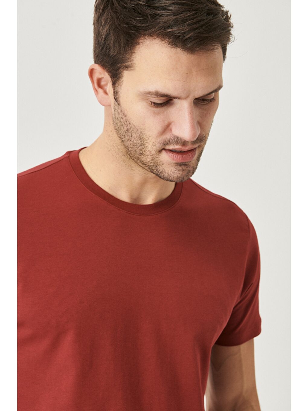 Erkek Bordo-Lacivert Slim Fit Bisiklet Yaka 2'li Düz Tişört Paketi-10