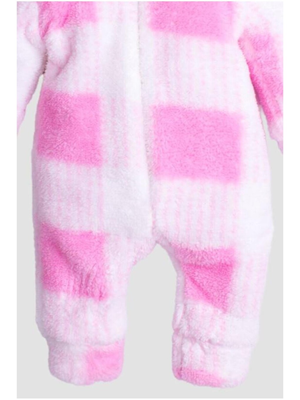 Pembe Kız Bebek Welsoft Kapüşonlu Ekose Desenli Fermuarlı Pelüş Tulum Kışlık Yumuşak Polar Tulum-2
