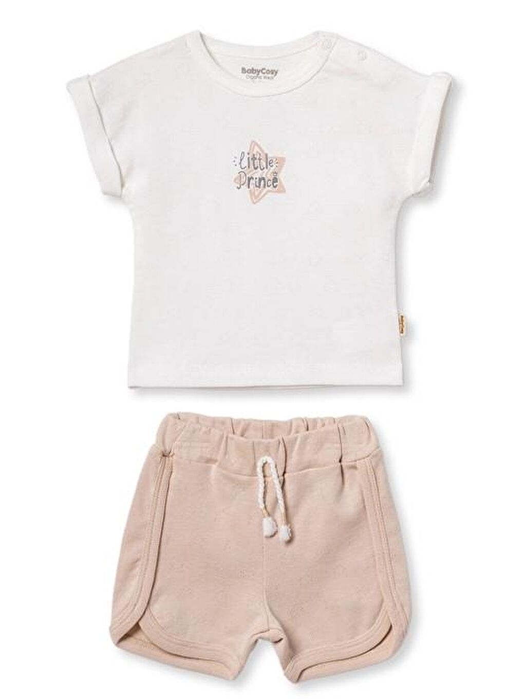 Bej Bebek Kısa Kollu Tişört ve Pantolon Takımı, %100 Pamuk, Bebek ve Yenidoğan Serisi - CSYR4525