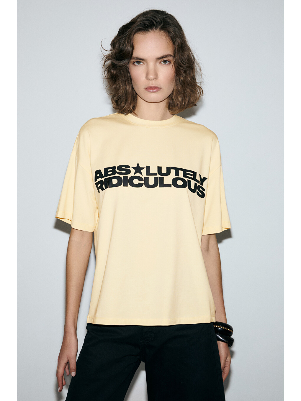 Sarı TAMBEZA Kadın %100 Pamuk Yumuşak Kumaşlı Baskı Detaylı SARI T-Shirt-2