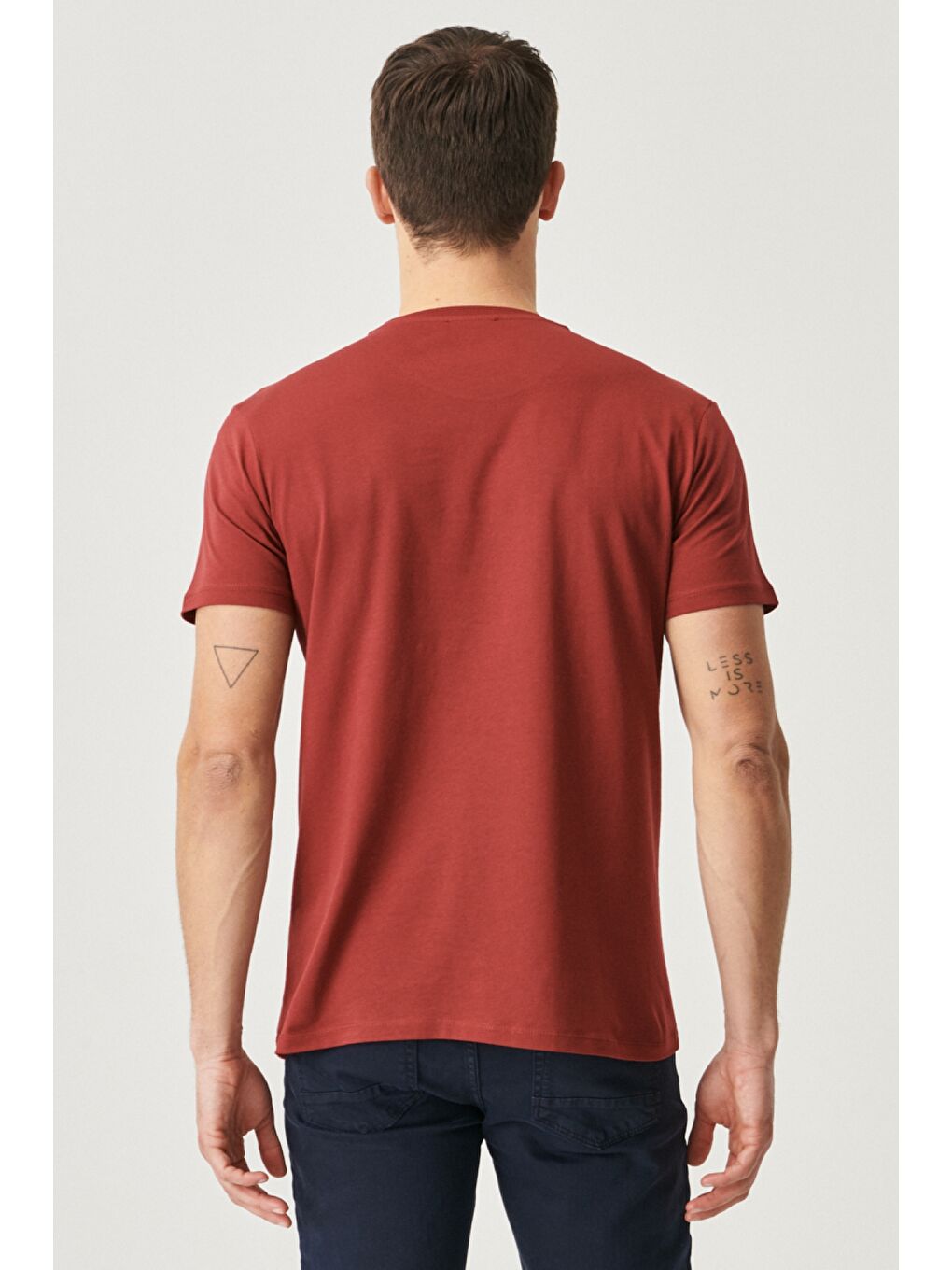 Erkek Bordo-Lacivert Slim Fit Bisiklet Yaka 2'li Düz Tişört Paketi-11