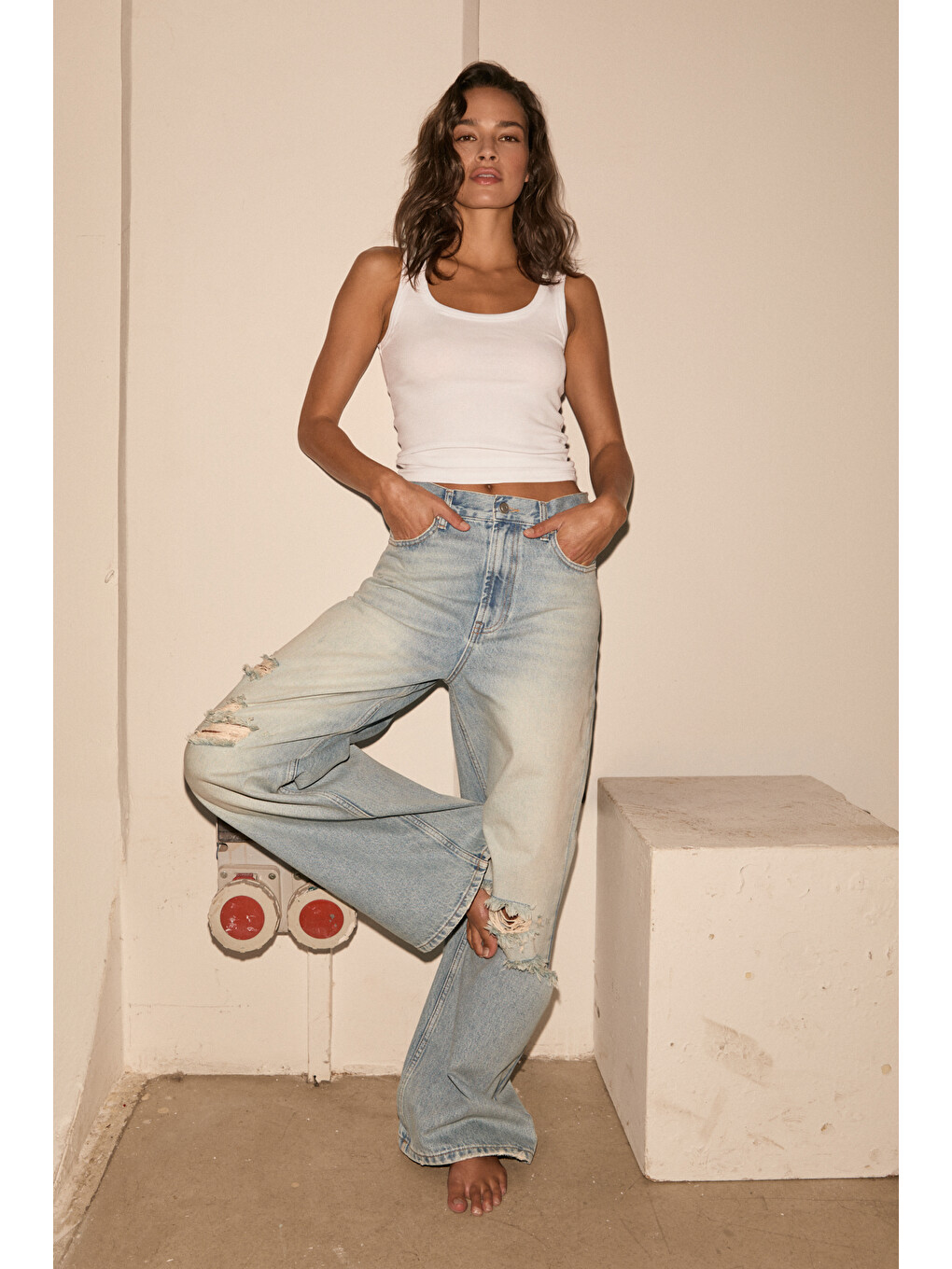 Tenta Kadın Yüksel Bel Wide Leg Jean Buz Mavisi Pantolon-2