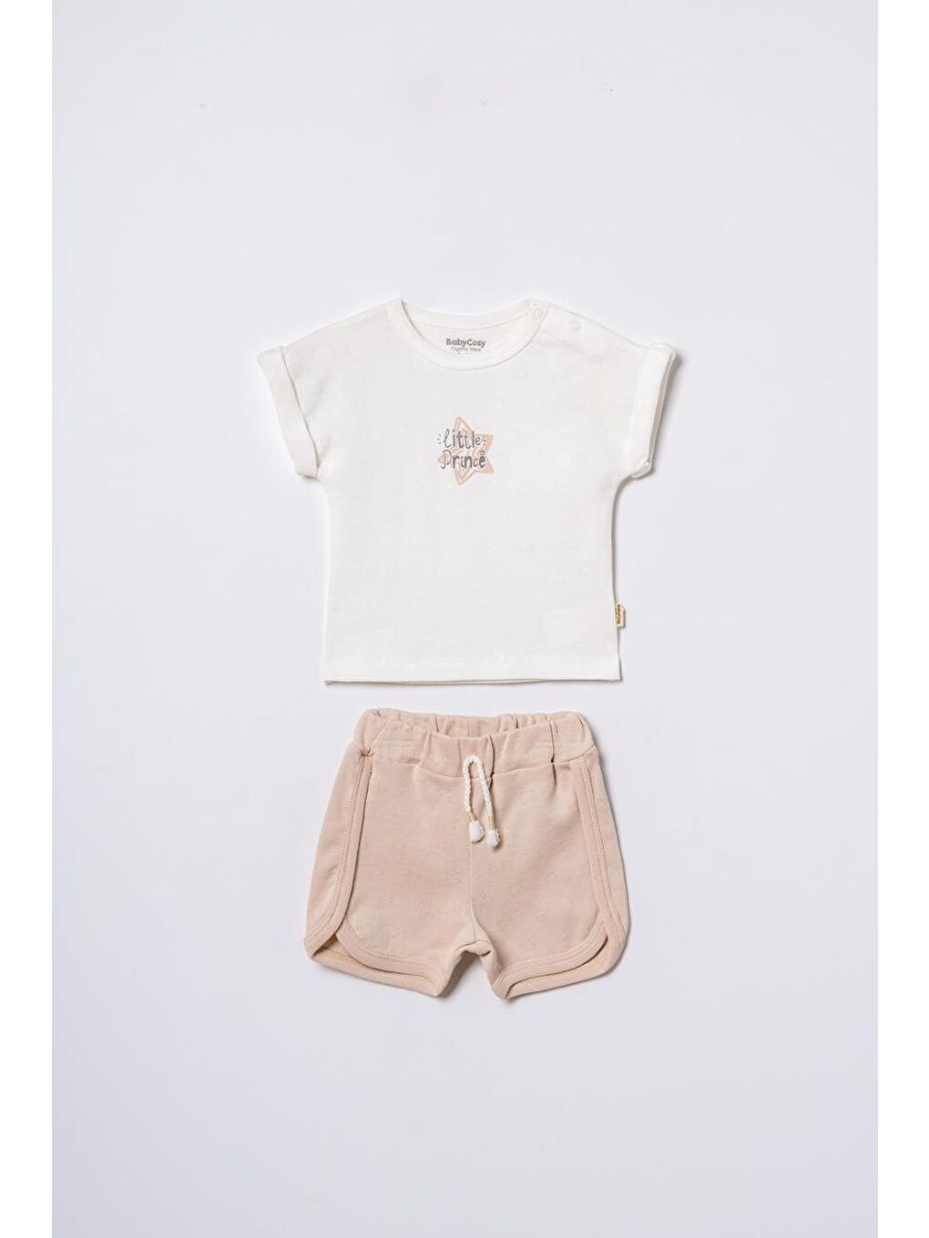 Bej Bebek Kısa Kollu Tişört ve Pantolon Takımı, %100 Pamuk, Bebek ve Yenidoğan Serisi - CSYR4525-1