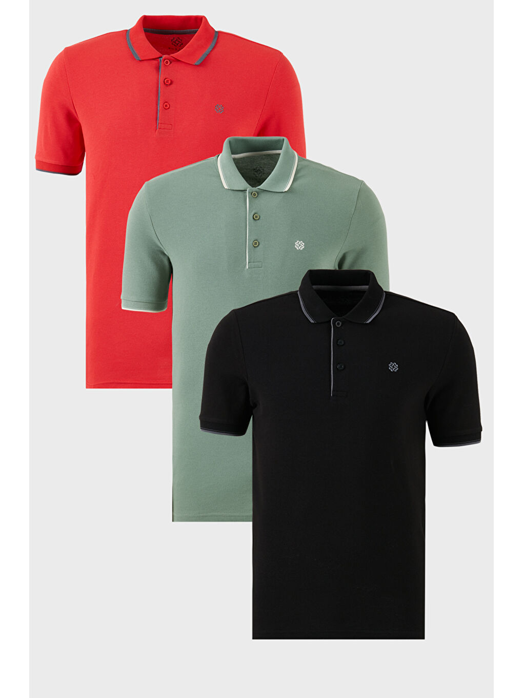 Siyah Pamuklu Slim Fit Şerit Detaylı Düğmeli Polo Yaka 3'lü Paket %100 Pamuk Tişört 5902118S3