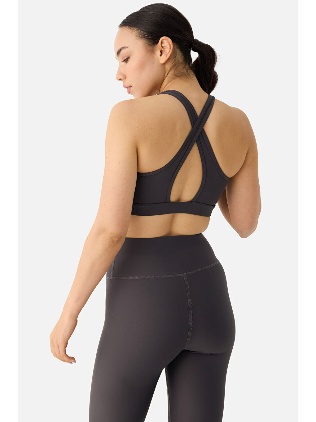 Gri Raina Çapraz Askılı Yüksek Destekli Füme Spor Bra-1