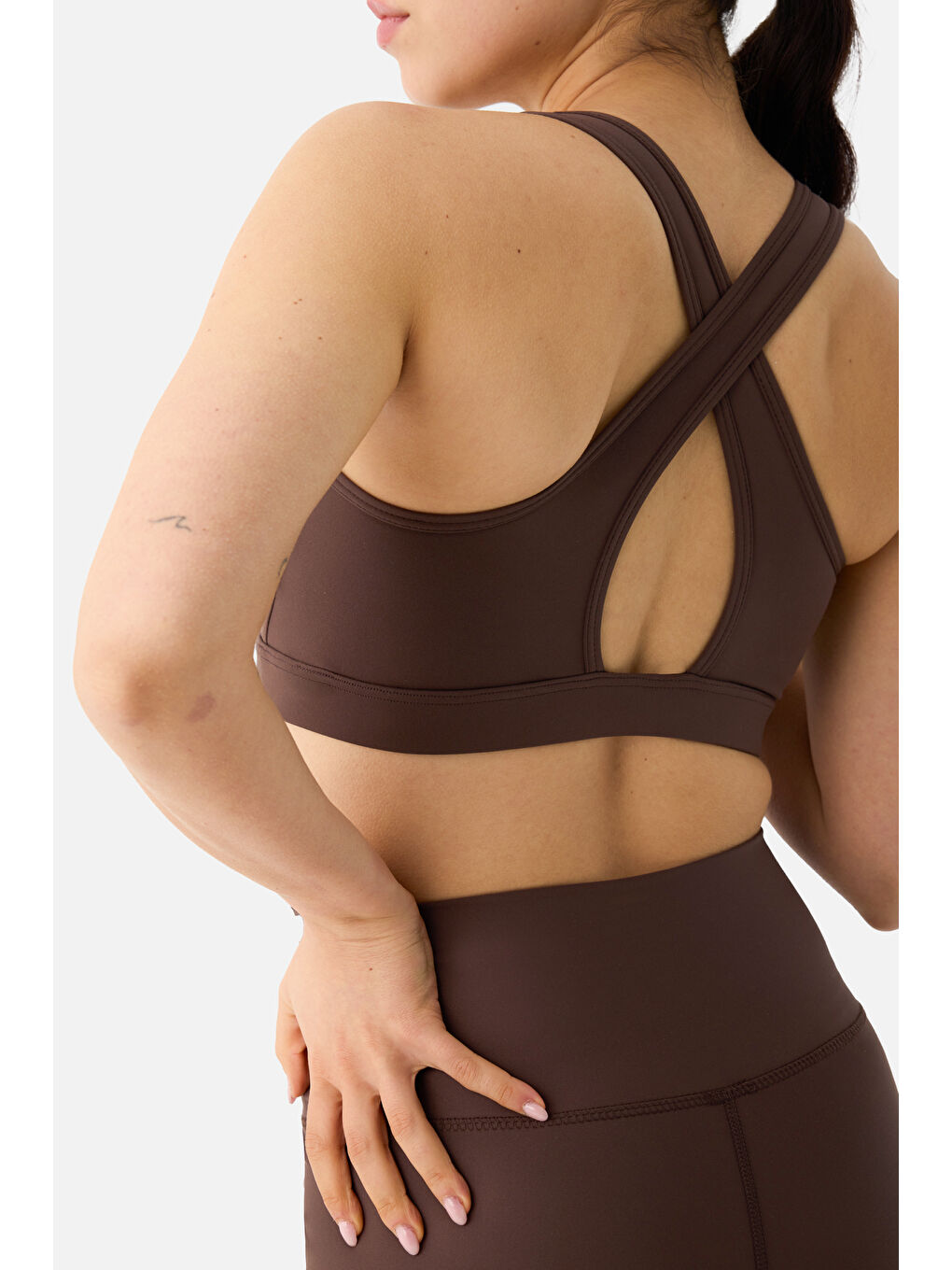 Kahverengi Raina Çapraz Askılı Yüksek Destekli Acı Kahve Spor Bra-3