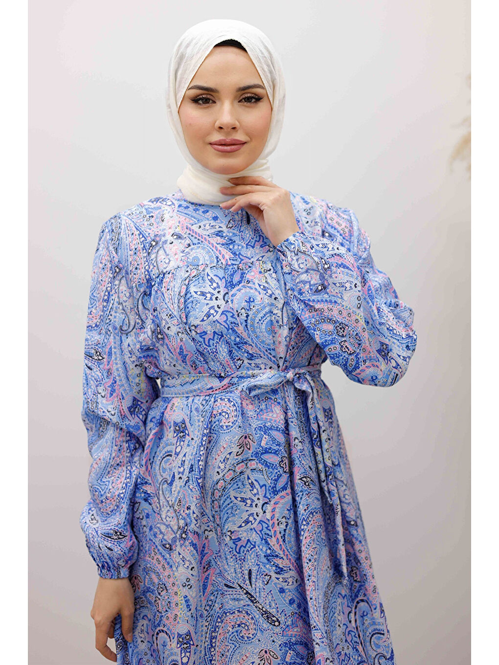 Desenli Robalı Elbise TSD250267 Mavi-1