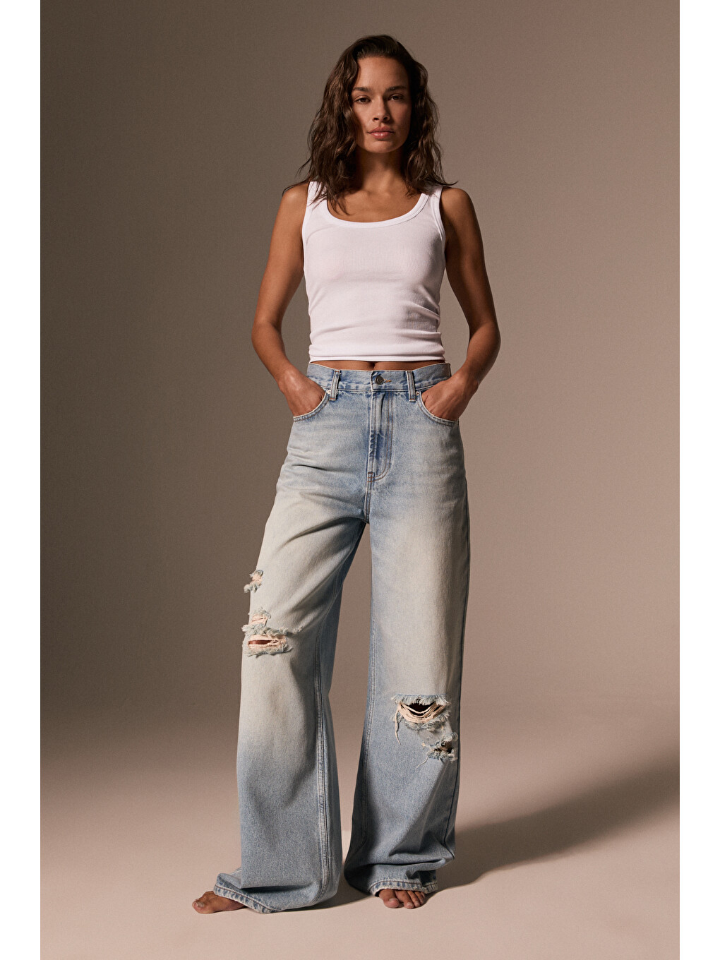 Tenta Kadın Yüksel Bel Wide Leg Jean Buz Mavisi Pantolon-4