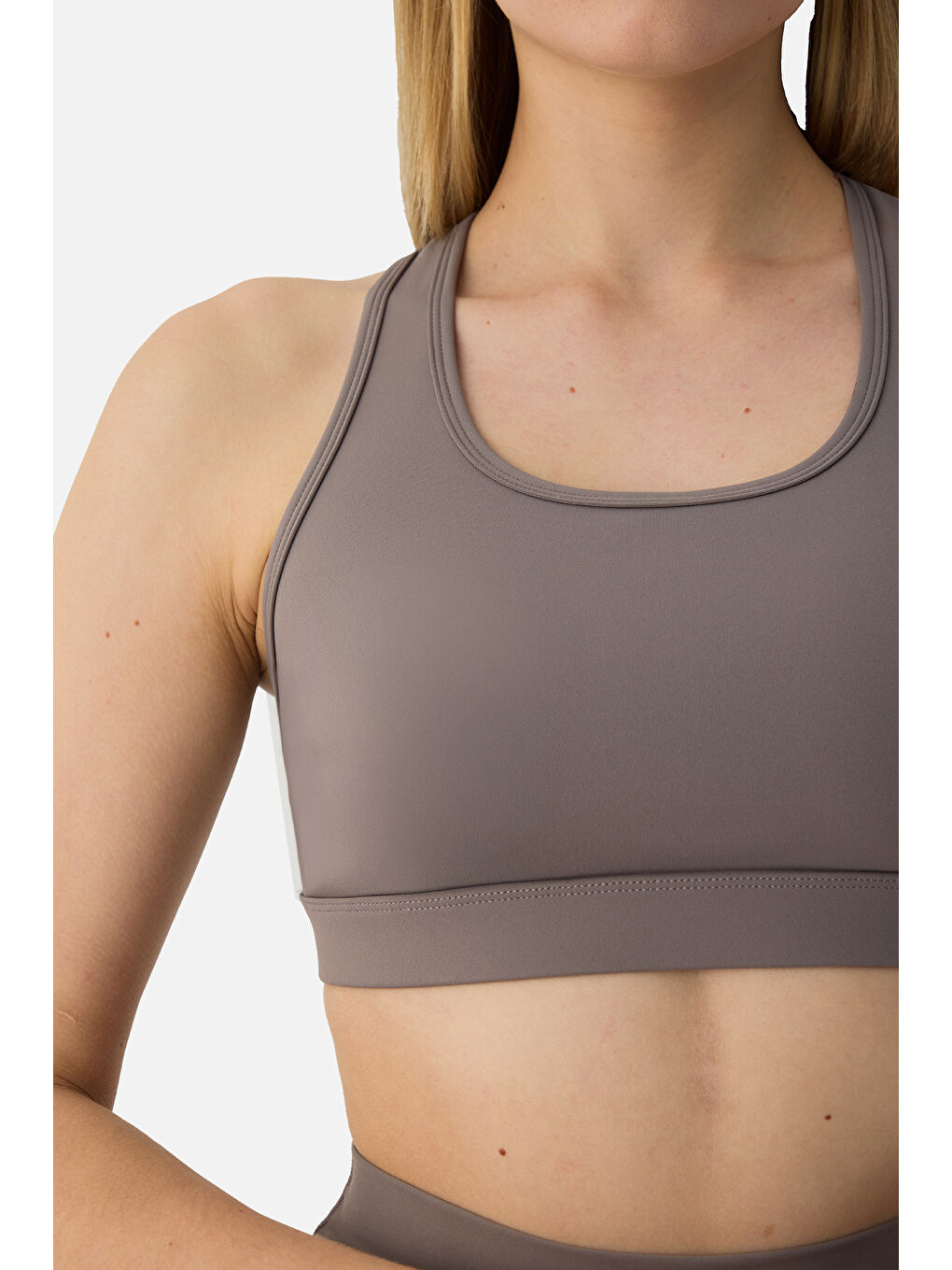 Bej Raina Çapraz Askılı Yüksek Destekli Taş Rengi Spor Bra-2