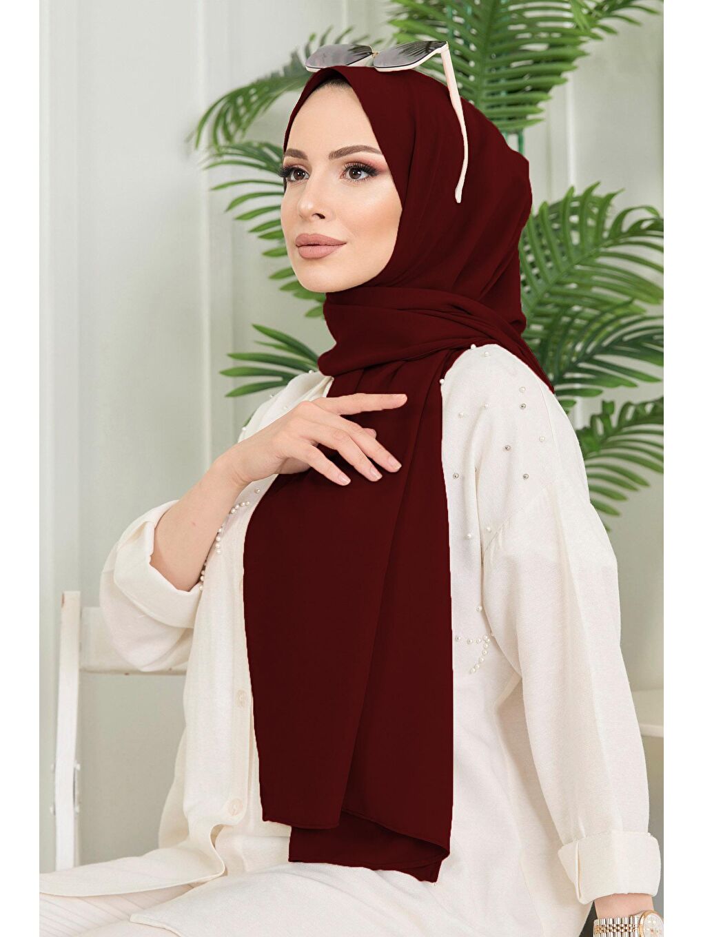 Orta Kadın Bordo Cesika Şal - 11653