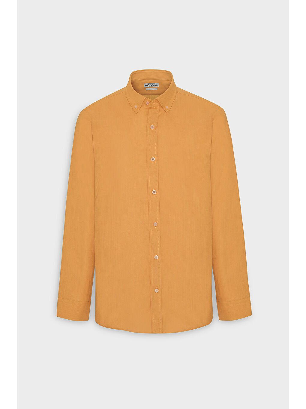 Erkek Turuncu %100 Pamuk Oxford Slim Fit Dar Kesim Düğmeli Yaka Flamlı Gömlek-4