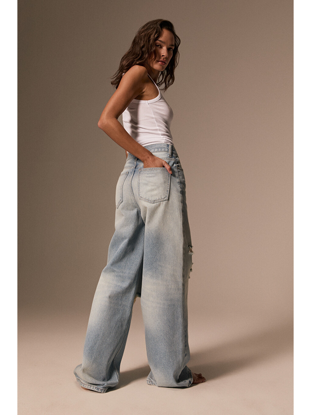 Tenta Kadın Yüksel Bel Wide Leg Jean Buz Mavisi Pantolon-5