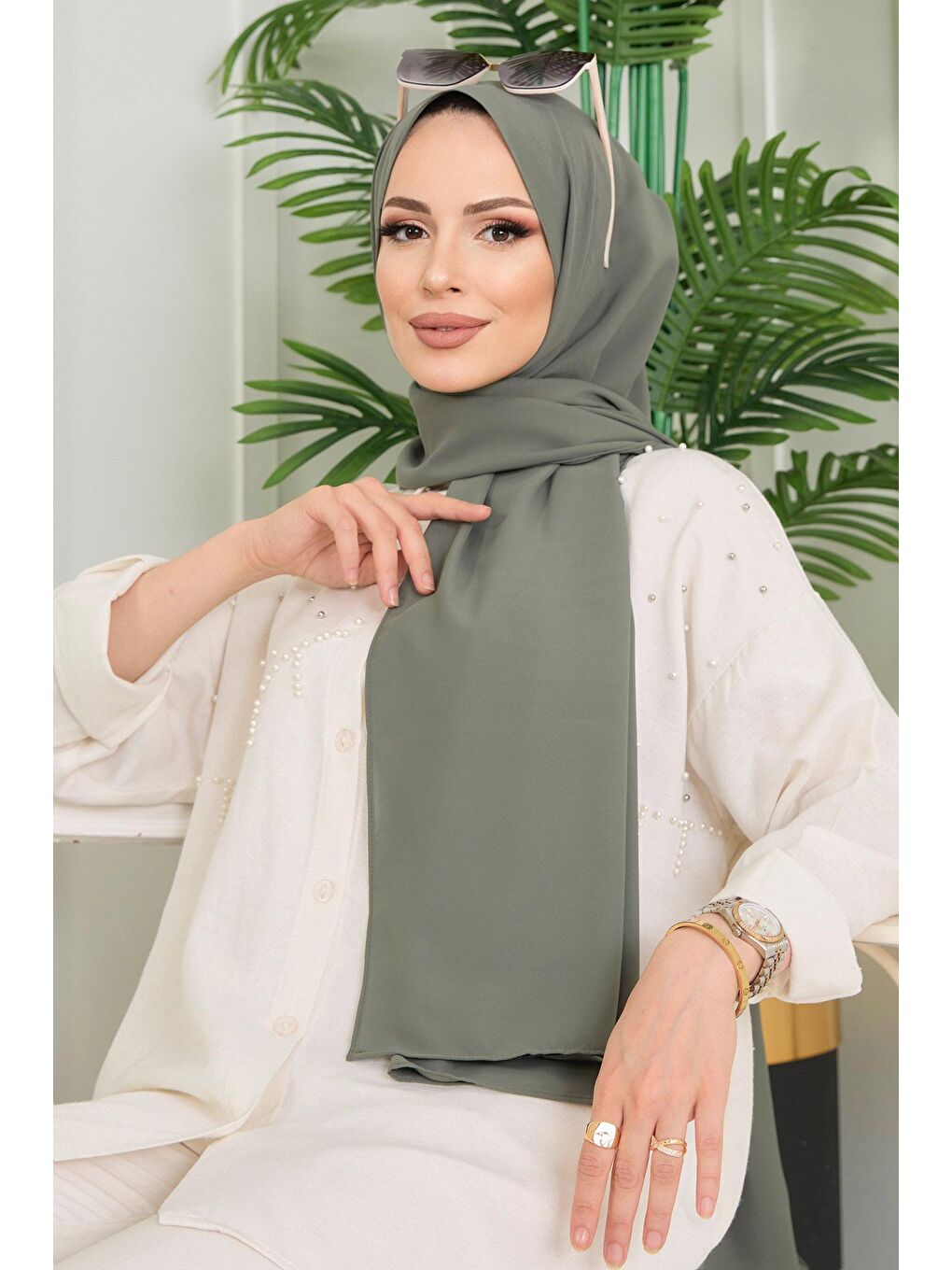 Orta Kadın Haki Cesika Şal - 11653-3
