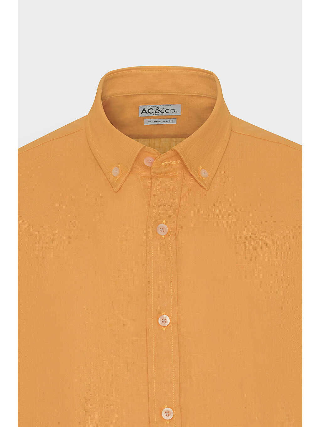 Erkek Turuncu %100 Pamuk Oxford Slim Fit Dar Kesim Düğmeli Yaka Flamlı Gömlek-5