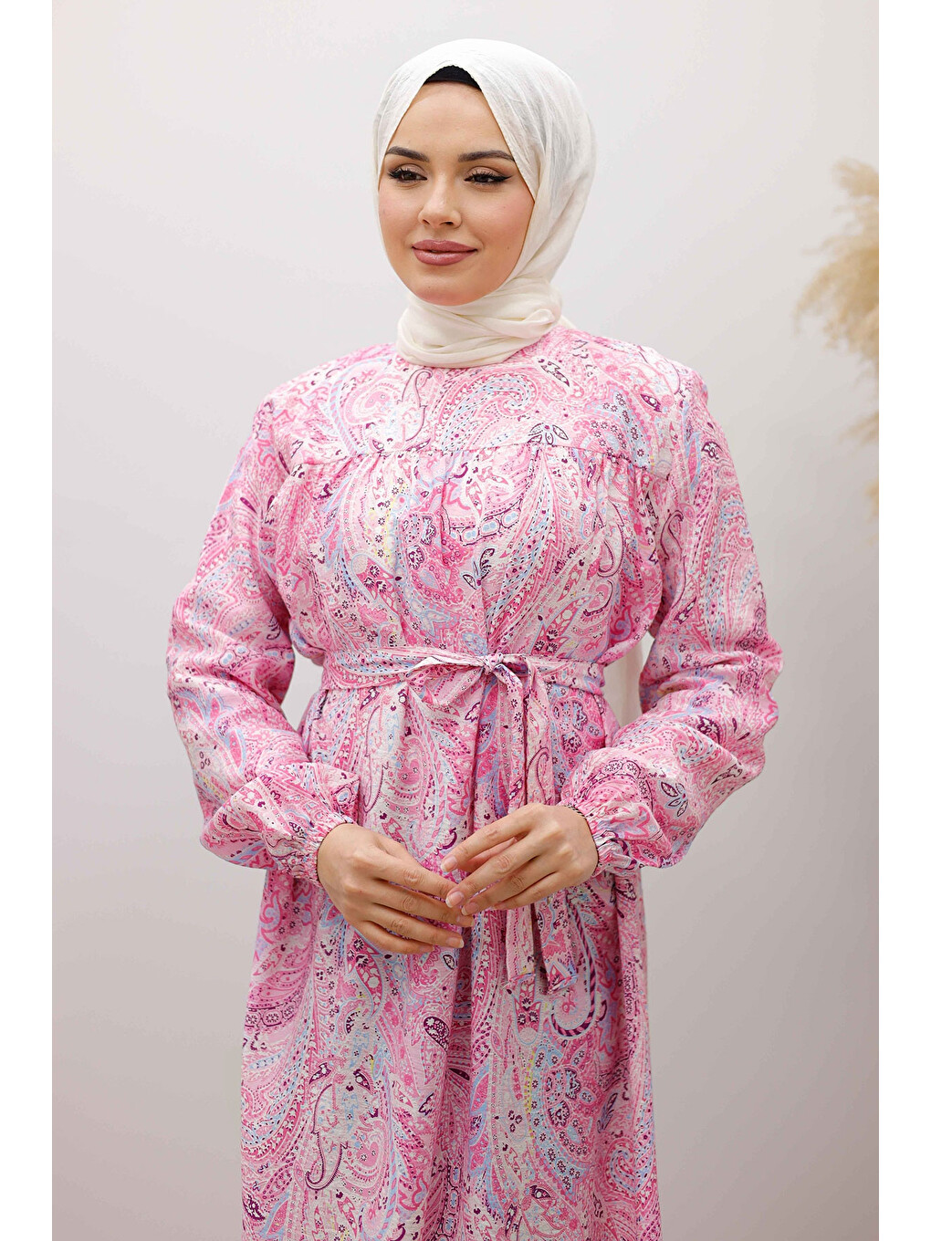 Desenli Robalı Elbise TSD250267 Pembe-1