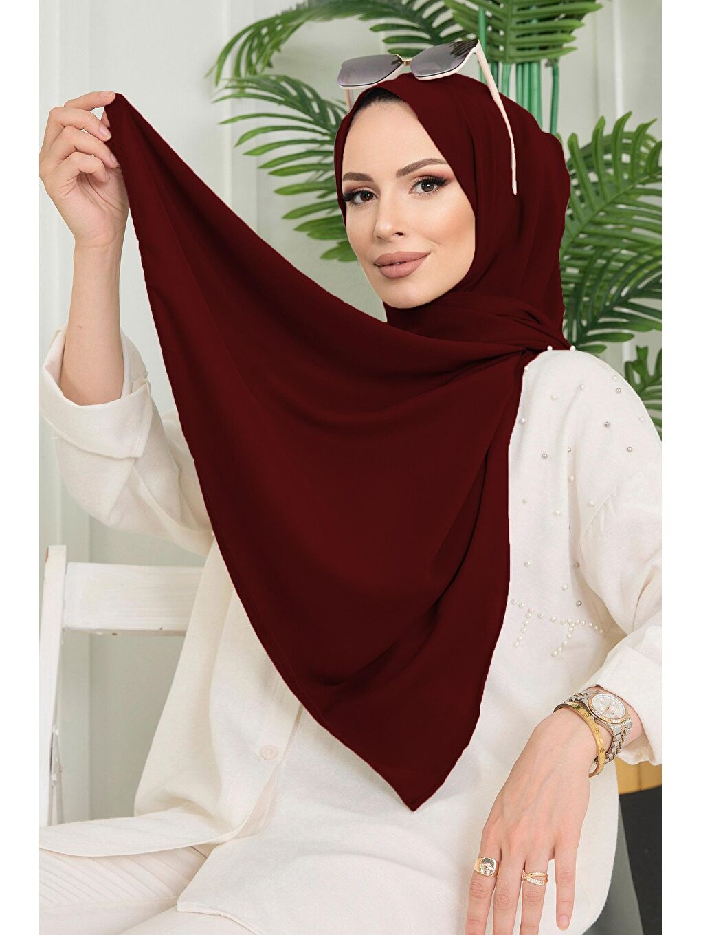 Orta Kadın Bordo Cesika Şal - 11653-1