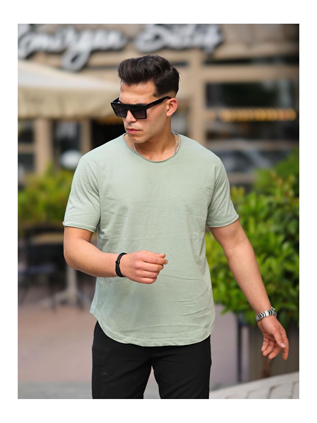 Turkuaz Erkek Oval Kesim Slim Fit Pis Yaka Salaş T- Shirt