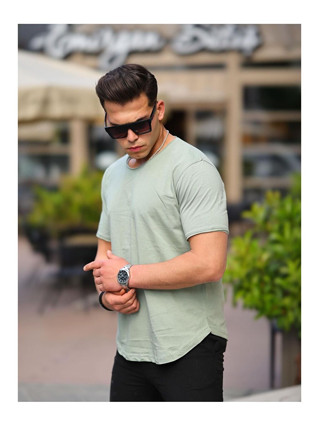 Turkuaz Erkek Oval Kesim Slim Fit Pis Yaka Salaş T- Shirt-2