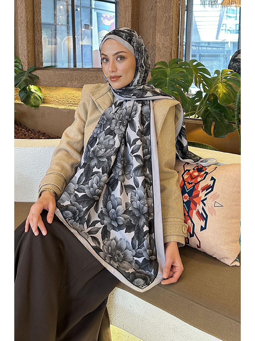 Lotus Desen Bambu Şal Gri