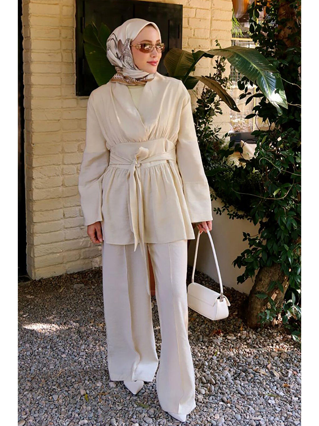 Ekru Premium İnce Askılı Baget Çanta 930414 Krem-1