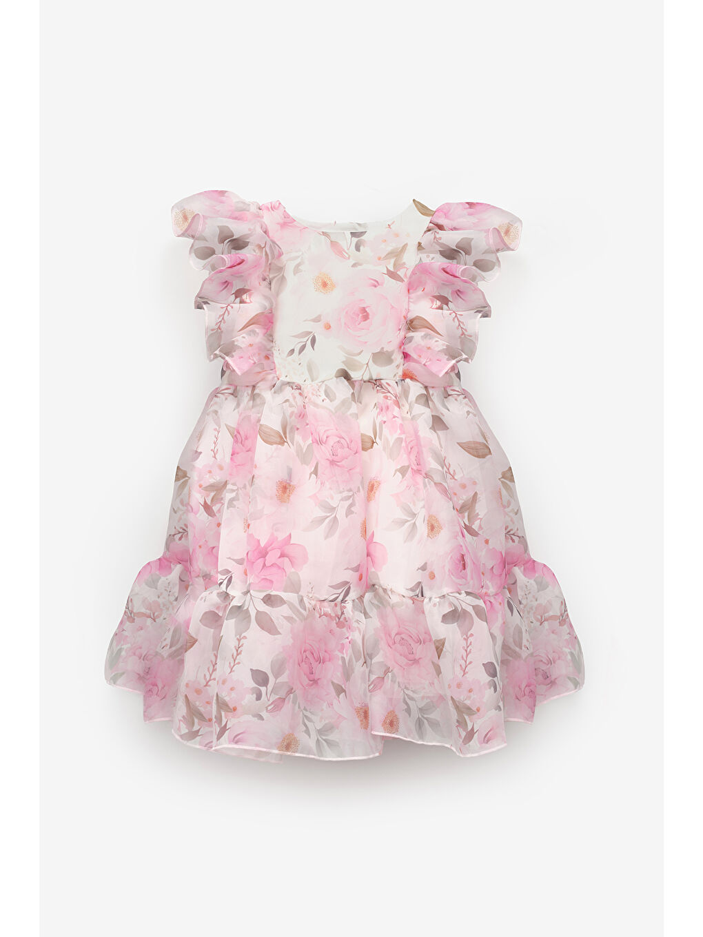 Pembe Çiçek Desenli Organze Kız Çocuk Elbise - Uliana-2