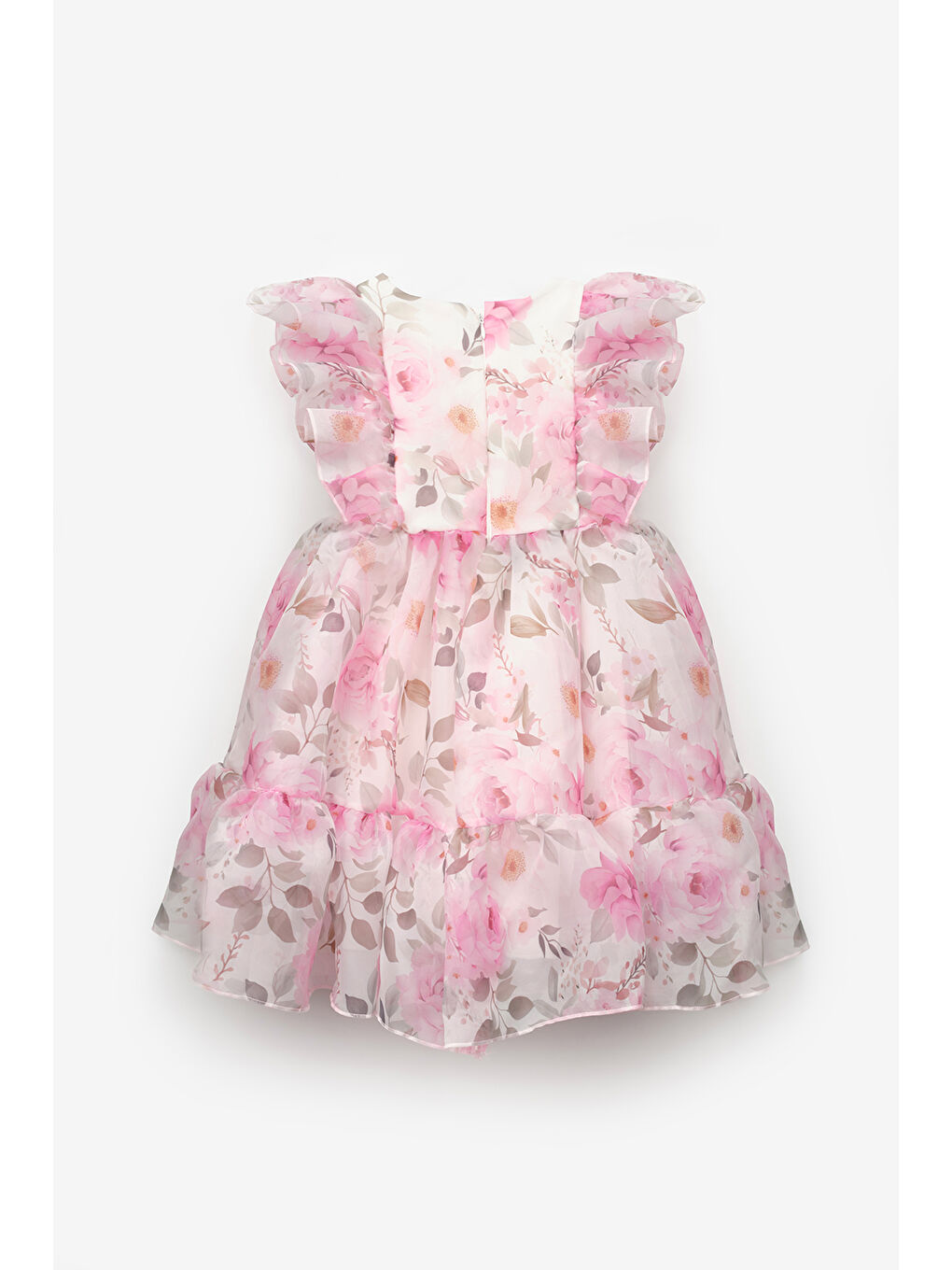 Pembe Çiçek Desenli Organze Kız Çocuk Elbise - Uliana-3